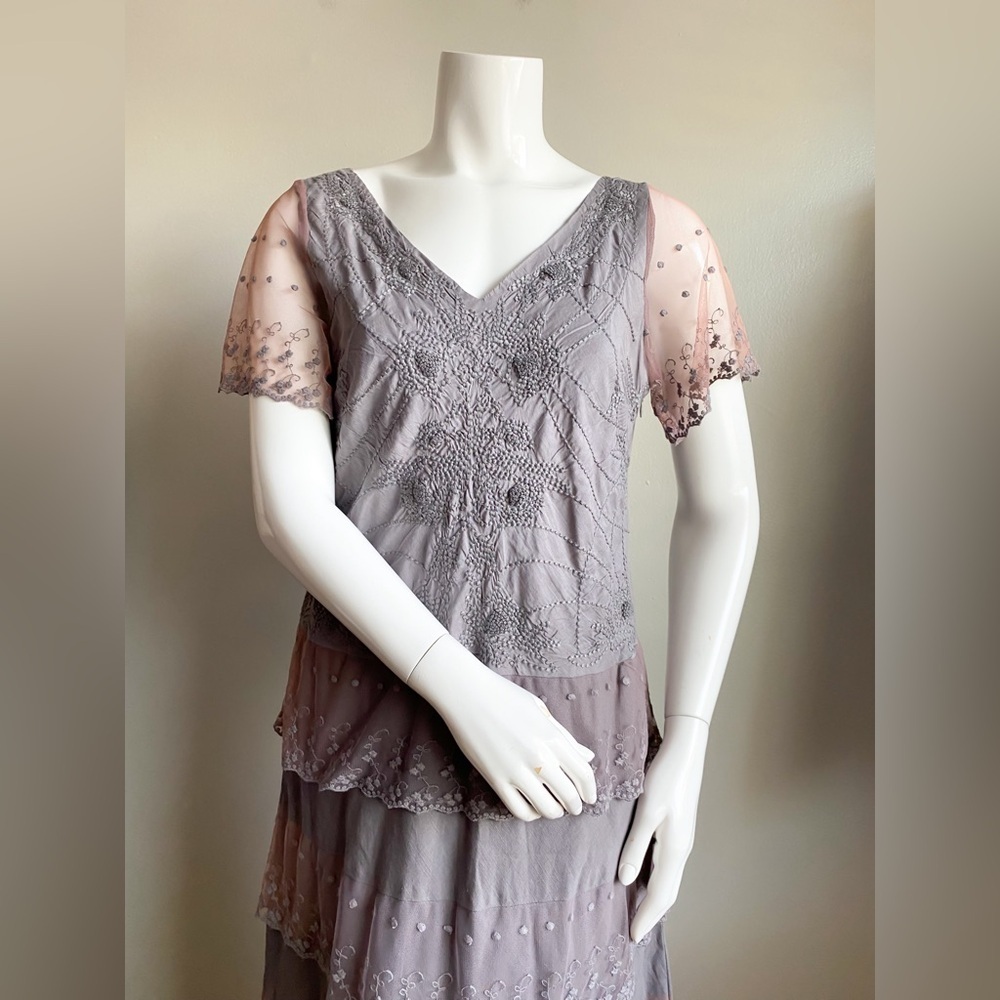 Sundance Linen Floral Embroidered Lace Tiered Maxi Dress Cottage Boho Tribal 4 - Picture 10 of 13